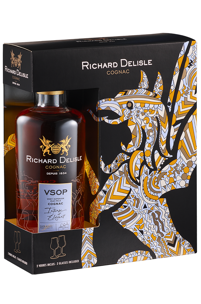 Coffret VSOP cognac Richard Delisle deux verres